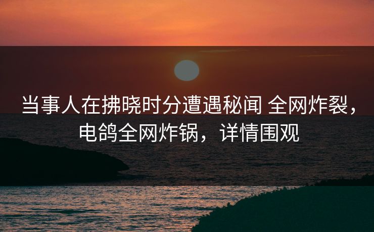 当事人在拂晓时分遭遇秘闻 全网炸裂,电鸽全网炸锅,详情围观 当事人在拂晓时分遭遇秘闻 全网炸裂,电鸽全网炸锅,详情围观